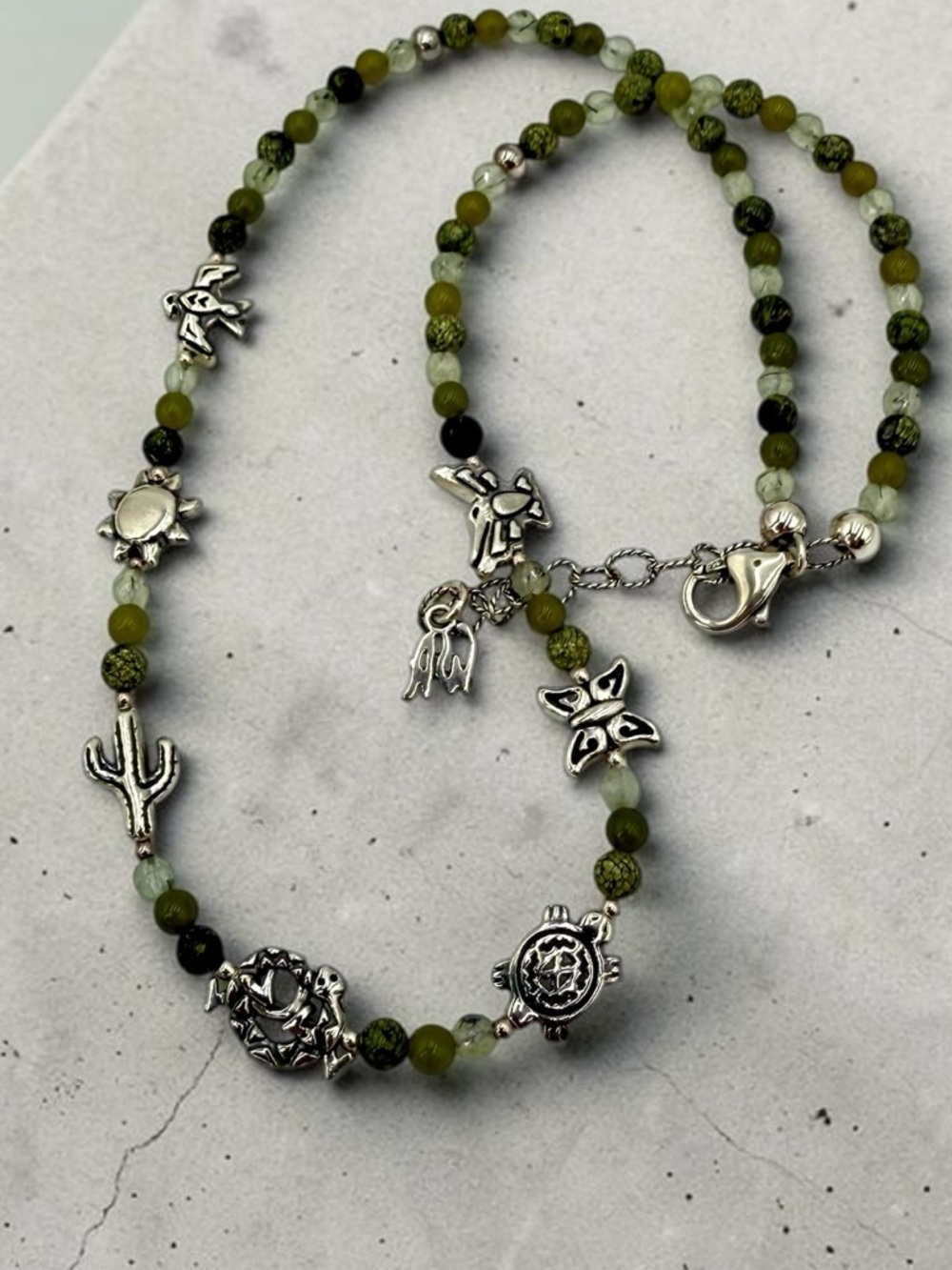 Carolyn Pollack American West Green Garnet Serpentine Gecko Charm Necklace 17+2” - Picture 15 of 17